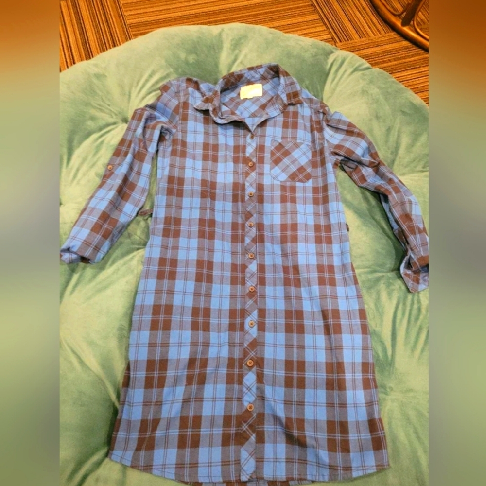 🍓3 for $15 BC Clothing Blue Plaid Tunic Dress Longsleeve